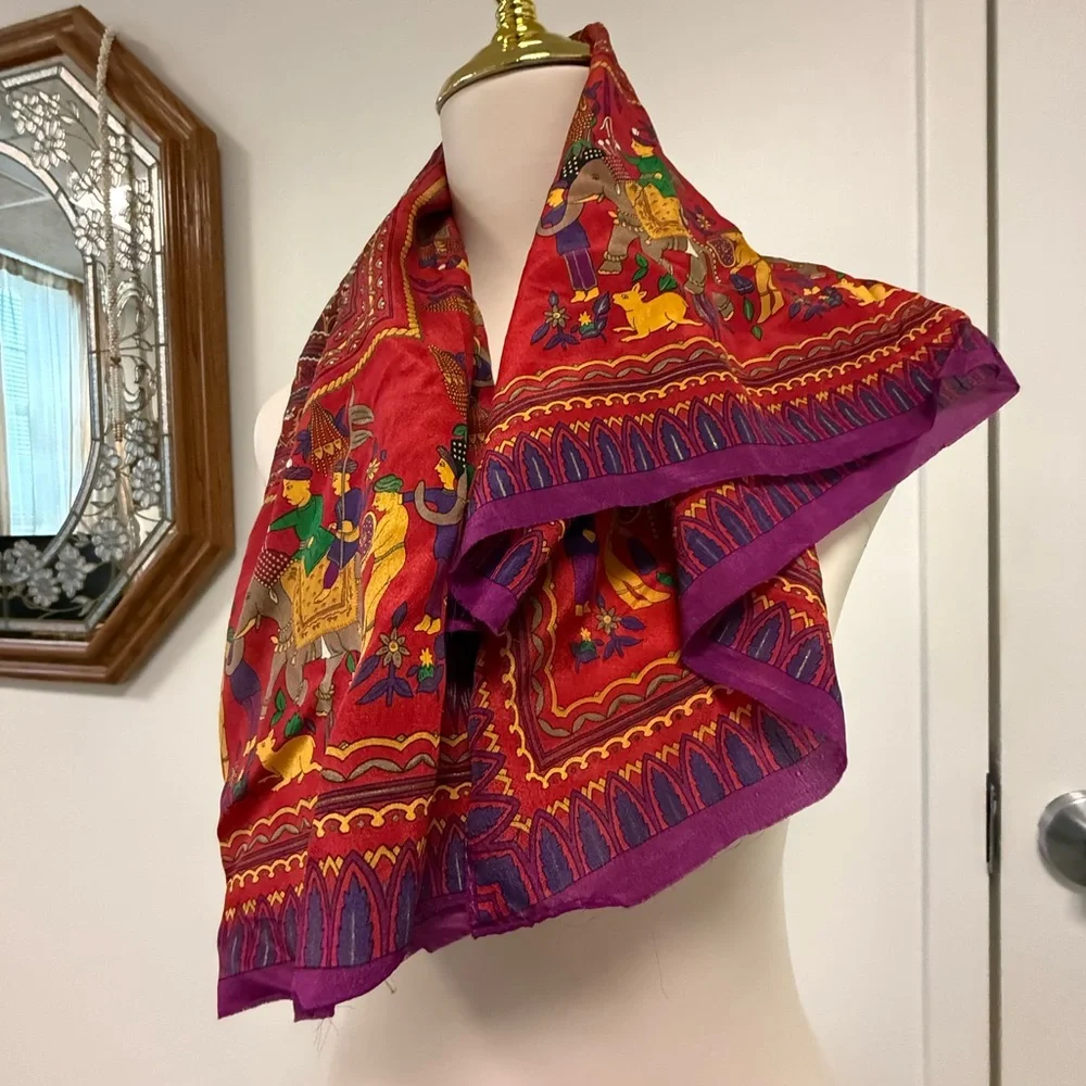 VTG Oscar De La Renta Vibrant Red Tapestry with Elephant Motif - Picture 10 of 13